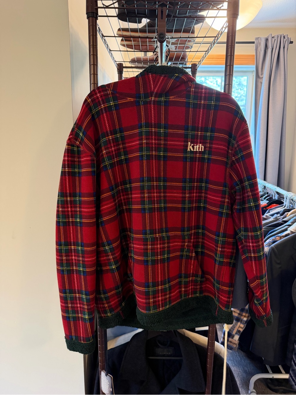 Kith Red Tartan Plaid fur hoodie